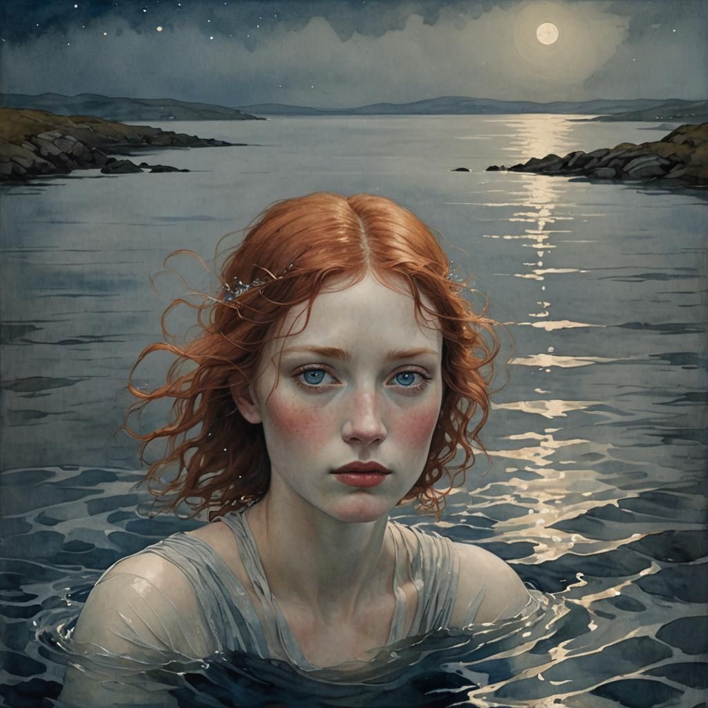 Moonlit Swim: A Pre-Raphaelite Inspired Portrait
