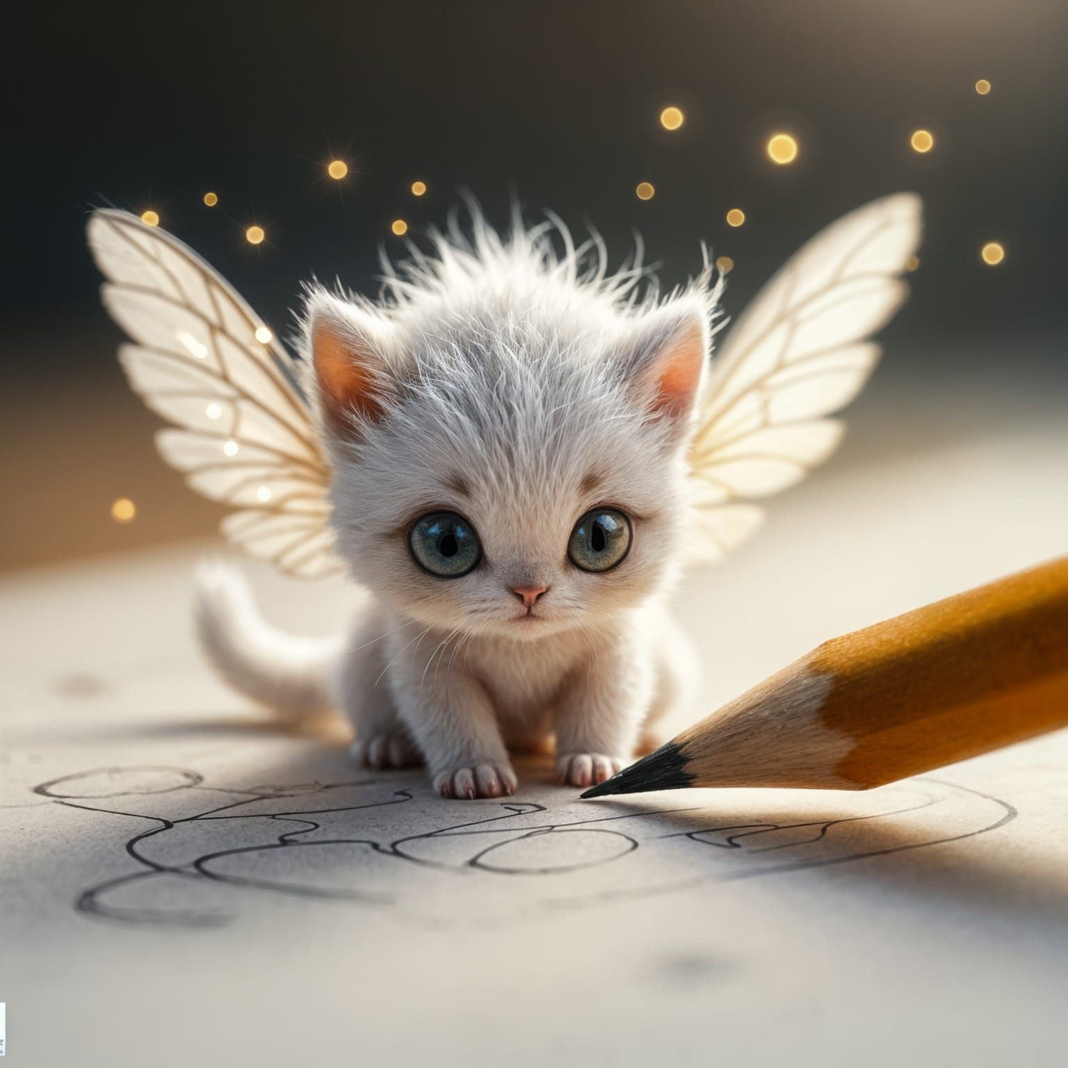 Pencil Drawing Morphing into Cute Creature Macro Shot