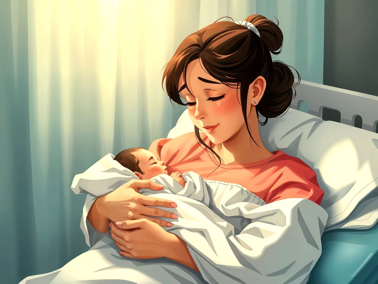 Mother's Tears of Joy as She Holds Her Newborn