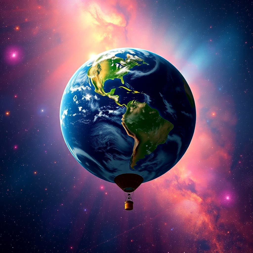 Earth as Helium Balloon Floating in Galaxy