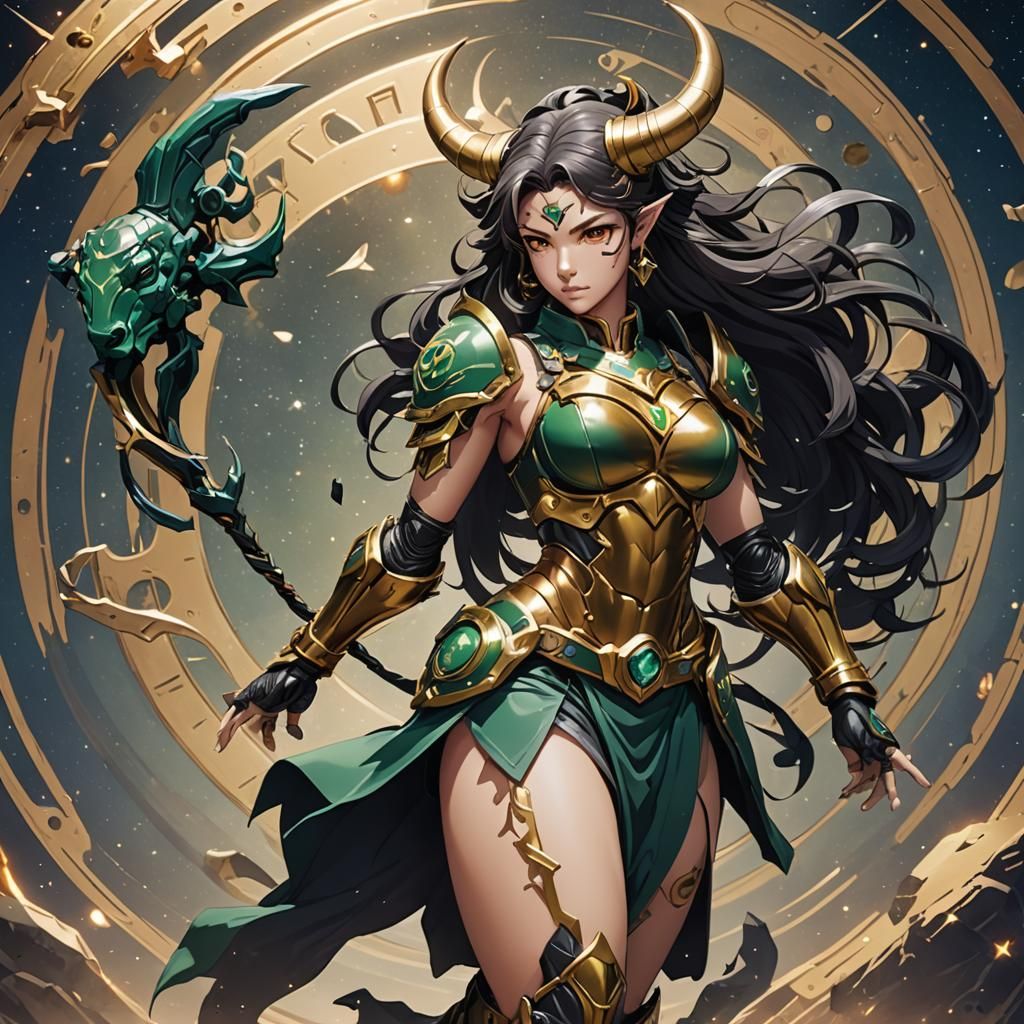 Taurus Earth Zodiac Female Figure in Anime Style