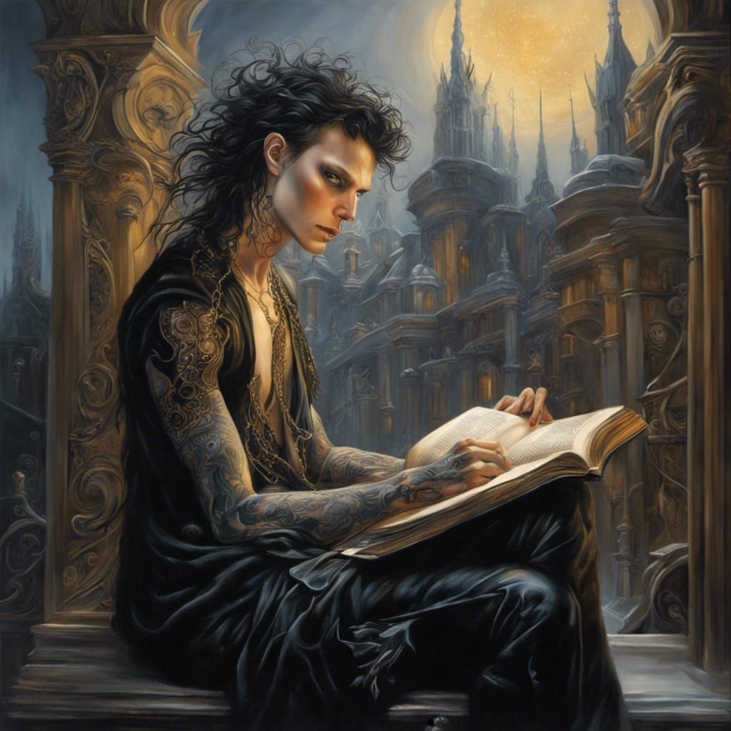 Romantic Gothic Man Reading a Spellbook
