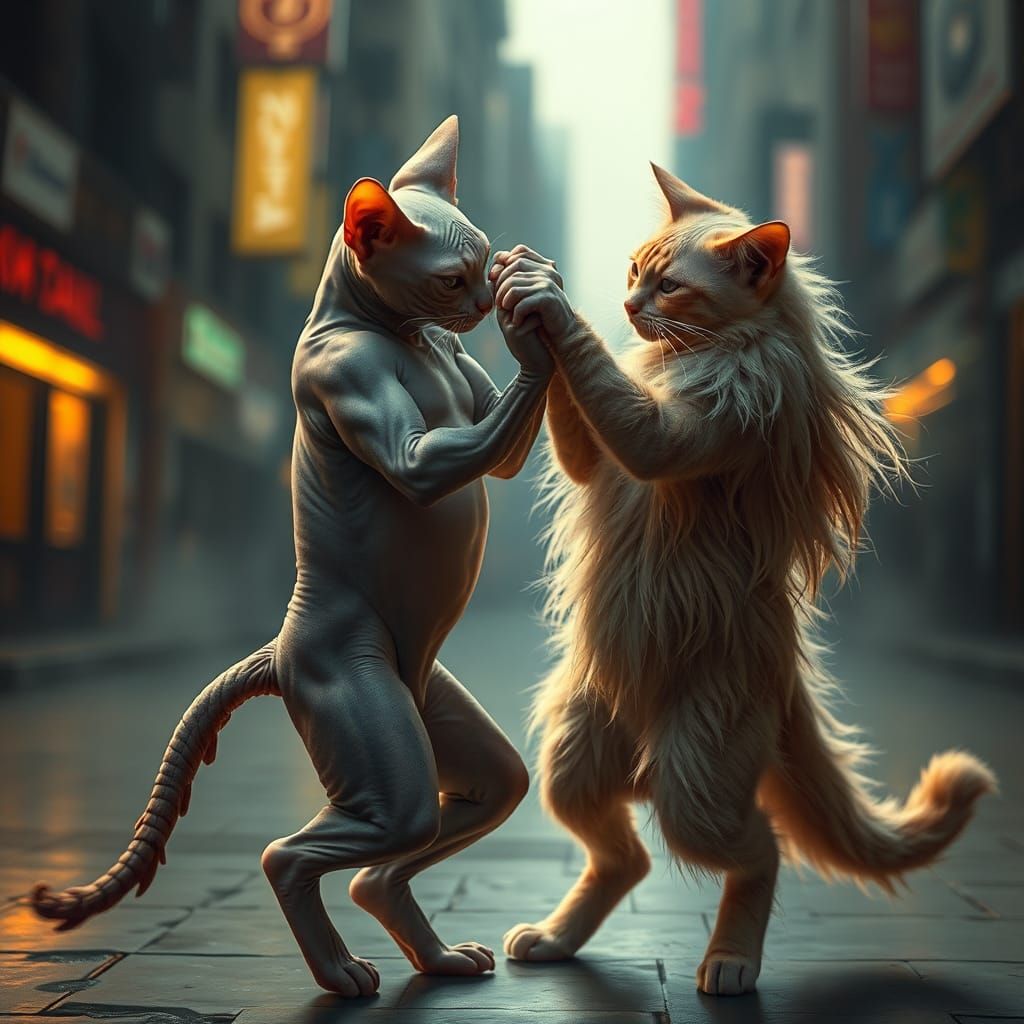 Cats Tango Dancing in Urbanpunk Style