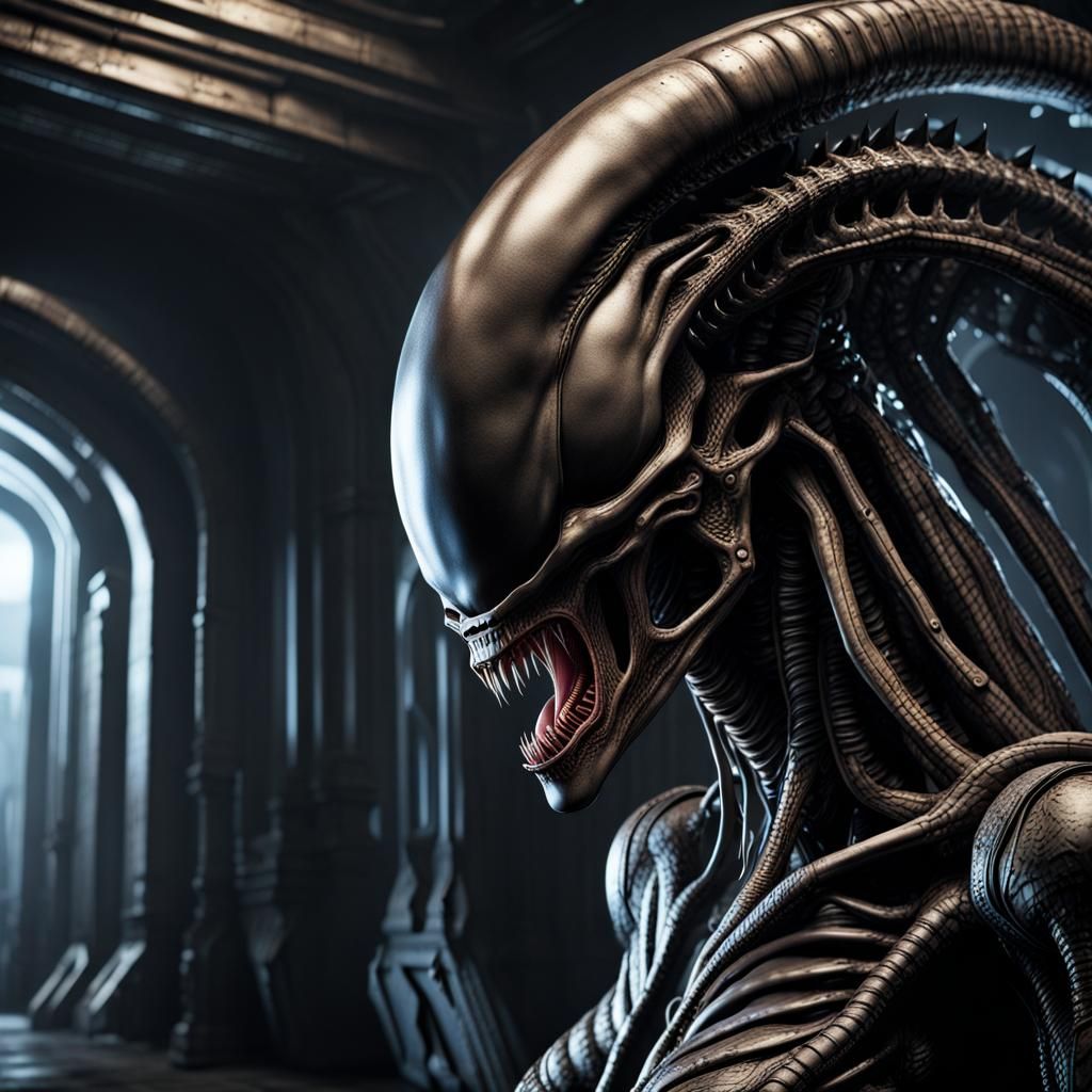 Xenomorph Queen in Giger Style: Detailed Matte Painting