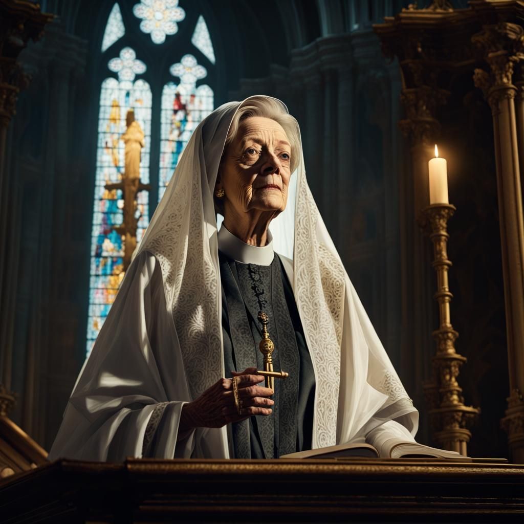 Mystical Dame in Baroque Church, Dramatic Lighting