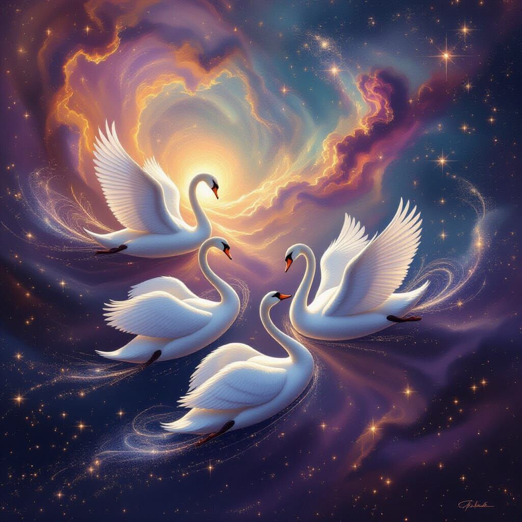 Celestial Swans in Cosmic Ballet
