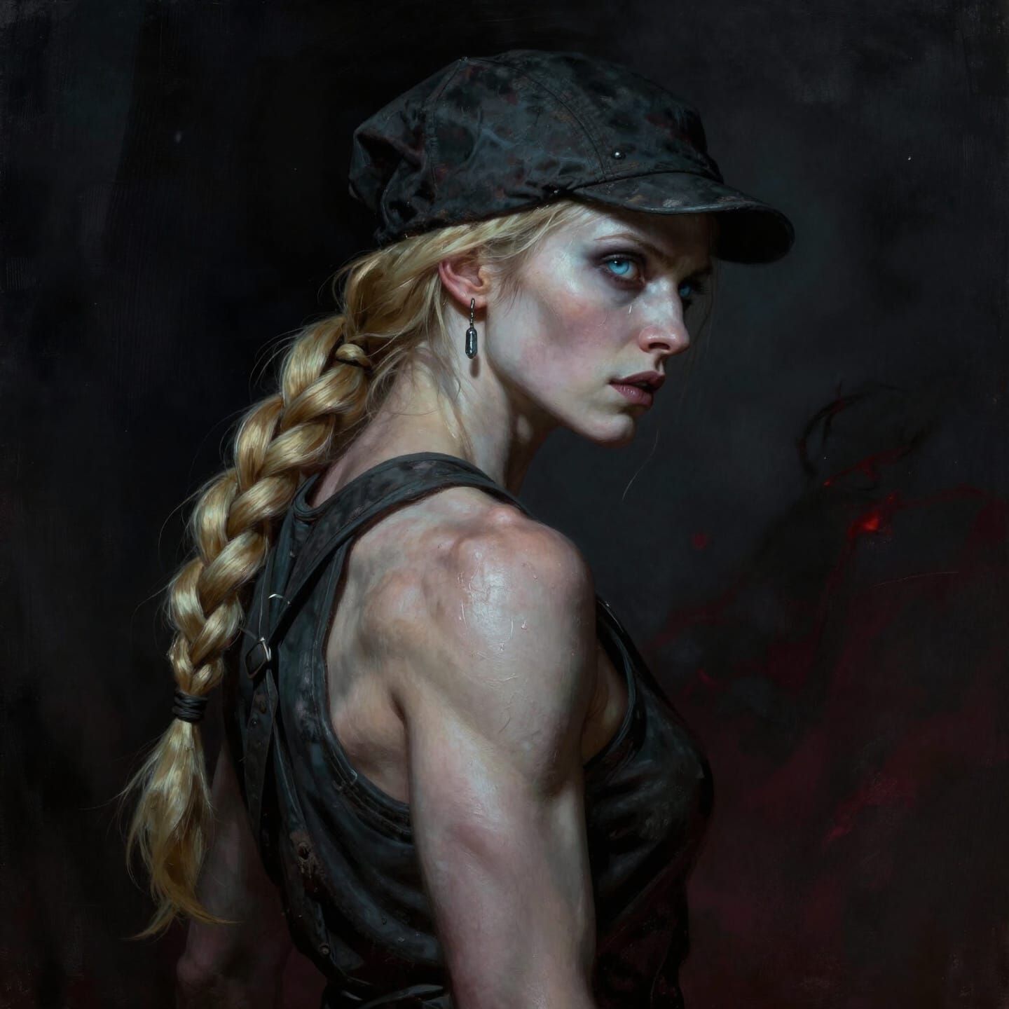 Stoic Warrior Woman With Icy Blue Eyes