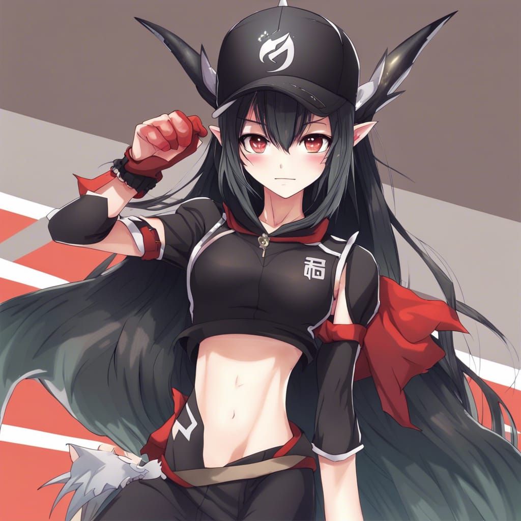 Anime Dragon Elf with Black Hair and Gauntlets