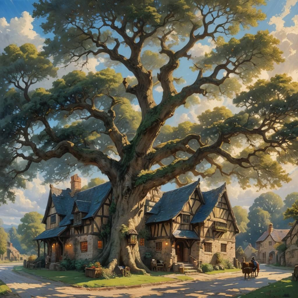 Medieval Blue Boar Inn in Divine Sunlight