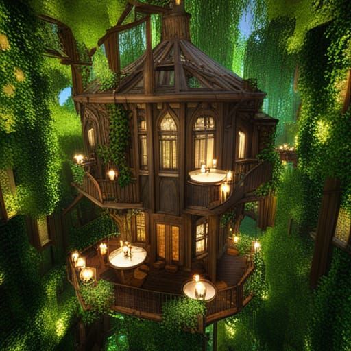 Extravagant Elven Treehouse with Indoor Gardens