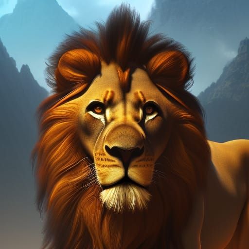 Detailed 3D Lion Matte Painting in Deep Color