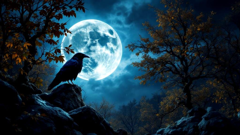 raven 🐦‍⬛ full moon 🌕🌑stormy night 🌩️🌪️🌧️🌩️ dynamic l...