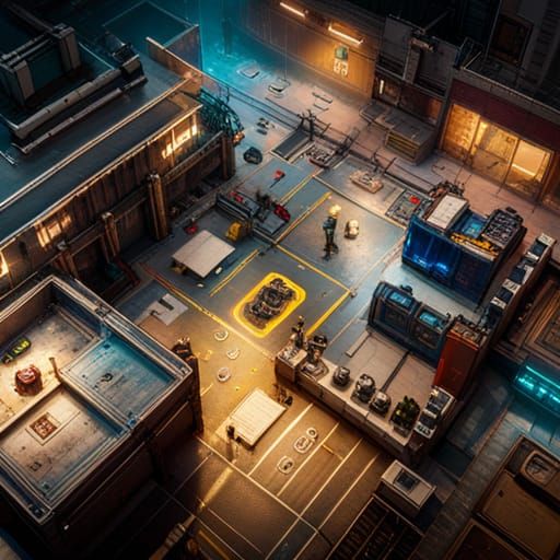 Cyberpunk Top-Down Battle Map in Detailed Matte Style