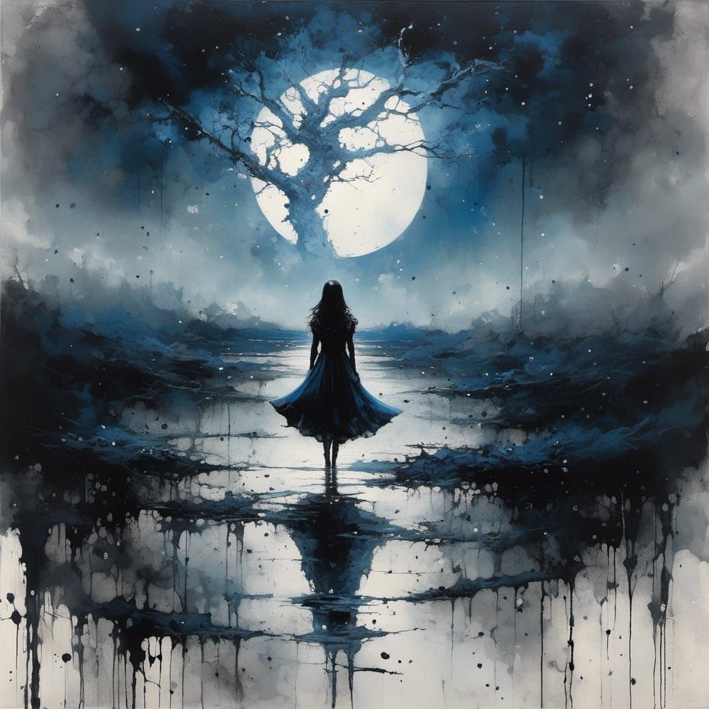 Lonely Girl on Lakeside Swing: Watercolor Art