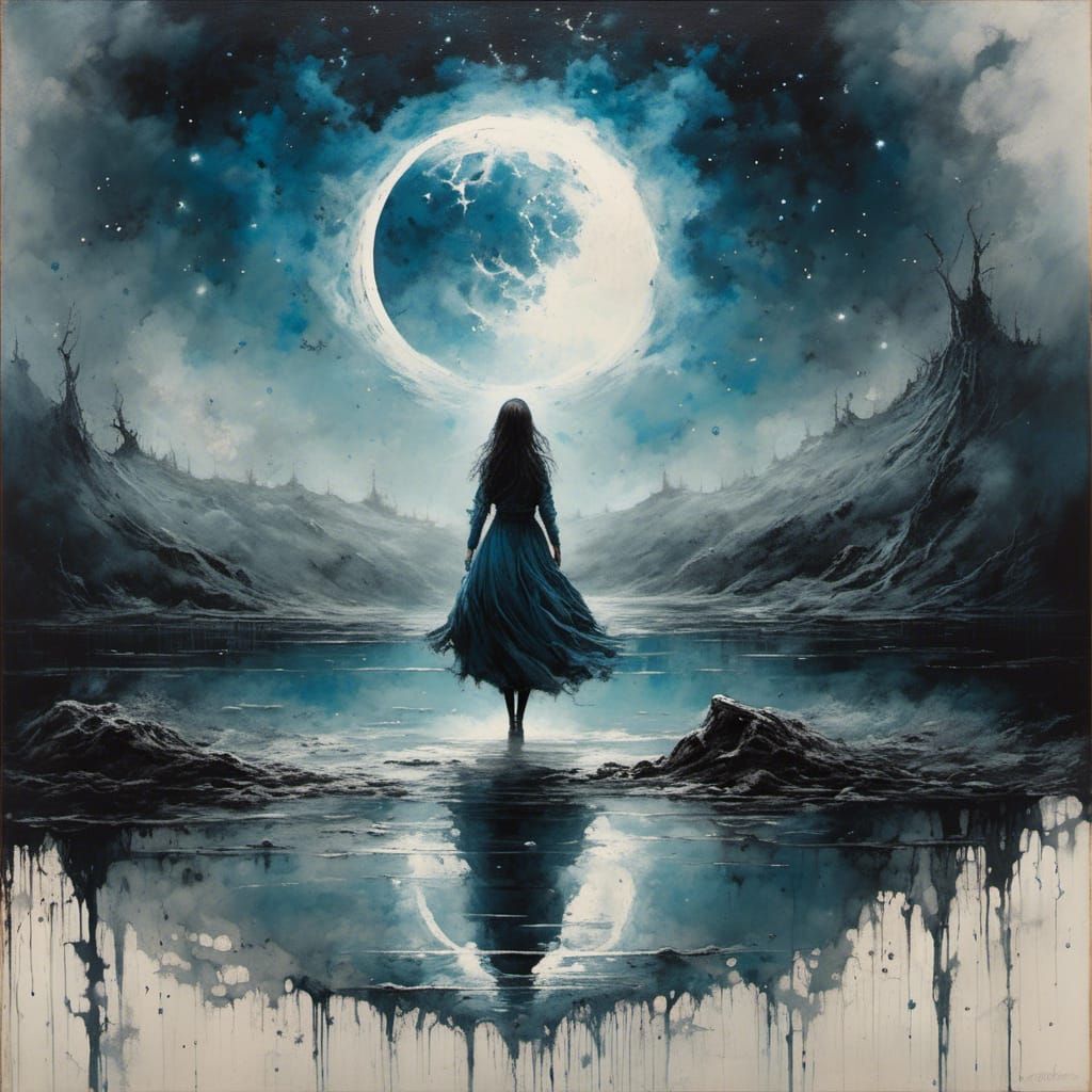 Lonely Girl on Swing: Watercolor Impression