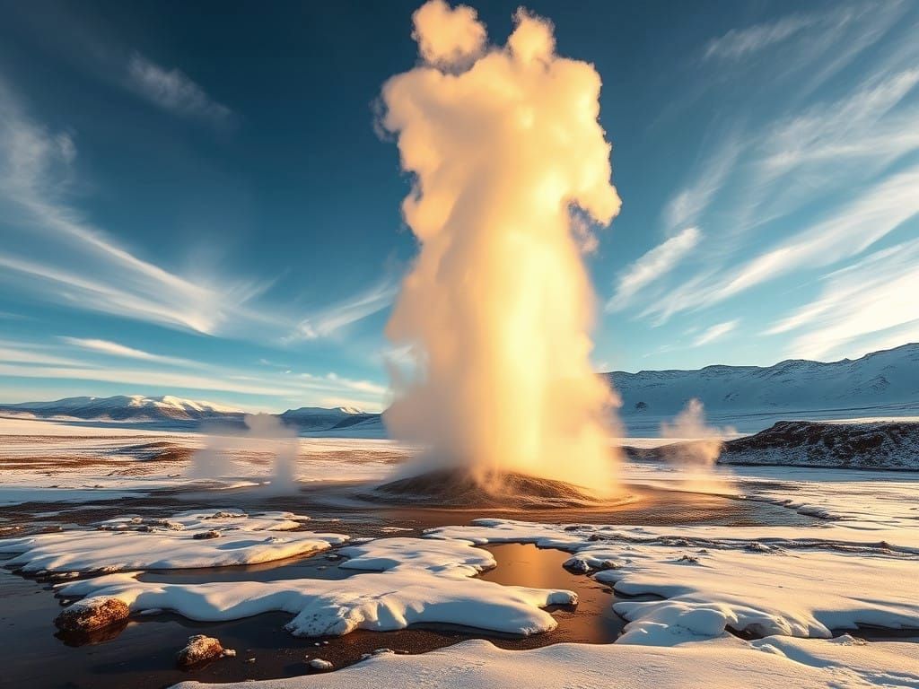 Majestic Icelandic Geyser Erupts Under Morning Sun