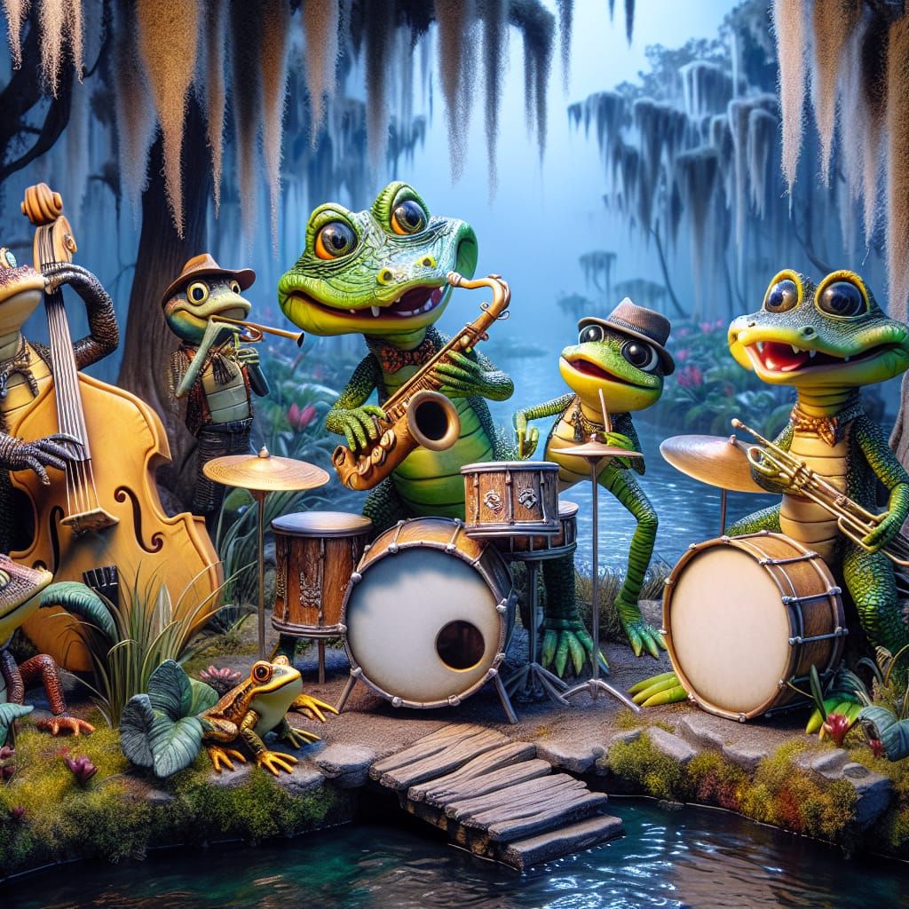 Swamp Animals Jazz Band on the Bayou
