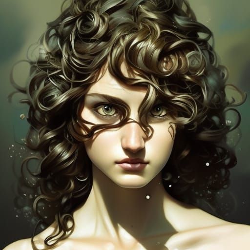 Bicolored Eyes Girl Portrait in Art Nouveau Style