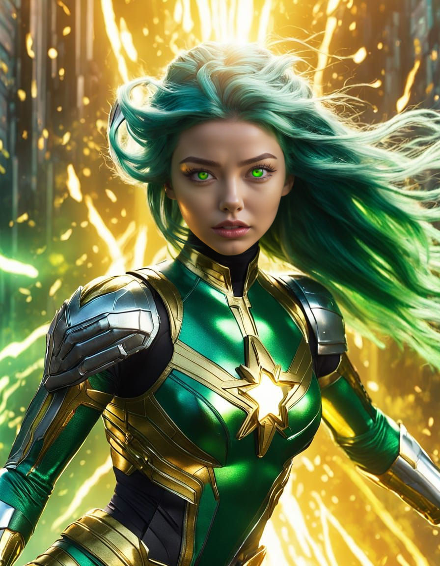 Magnetic Superheroine Portrait in Cinematic Style