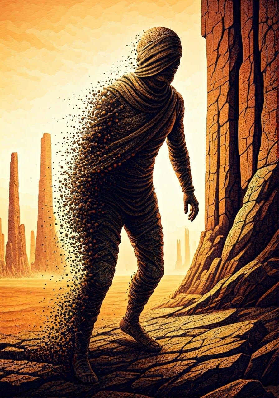 Surreal Skeleton Disintegrating in Pointillism Style