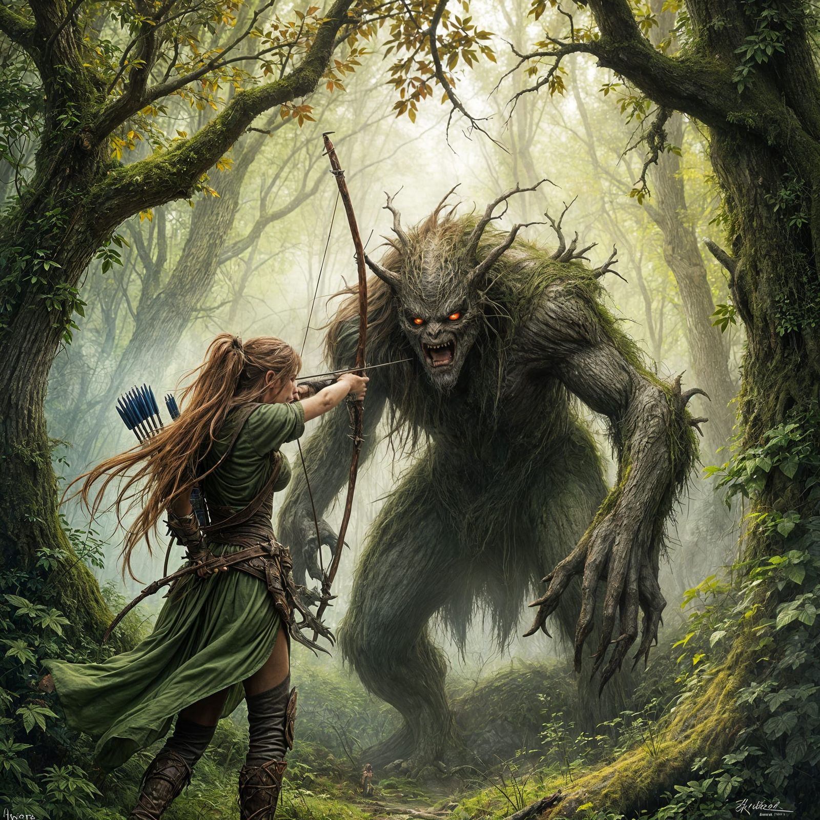 Half-Elf Archer Confronts Forest Monster: Royo and Manara St...