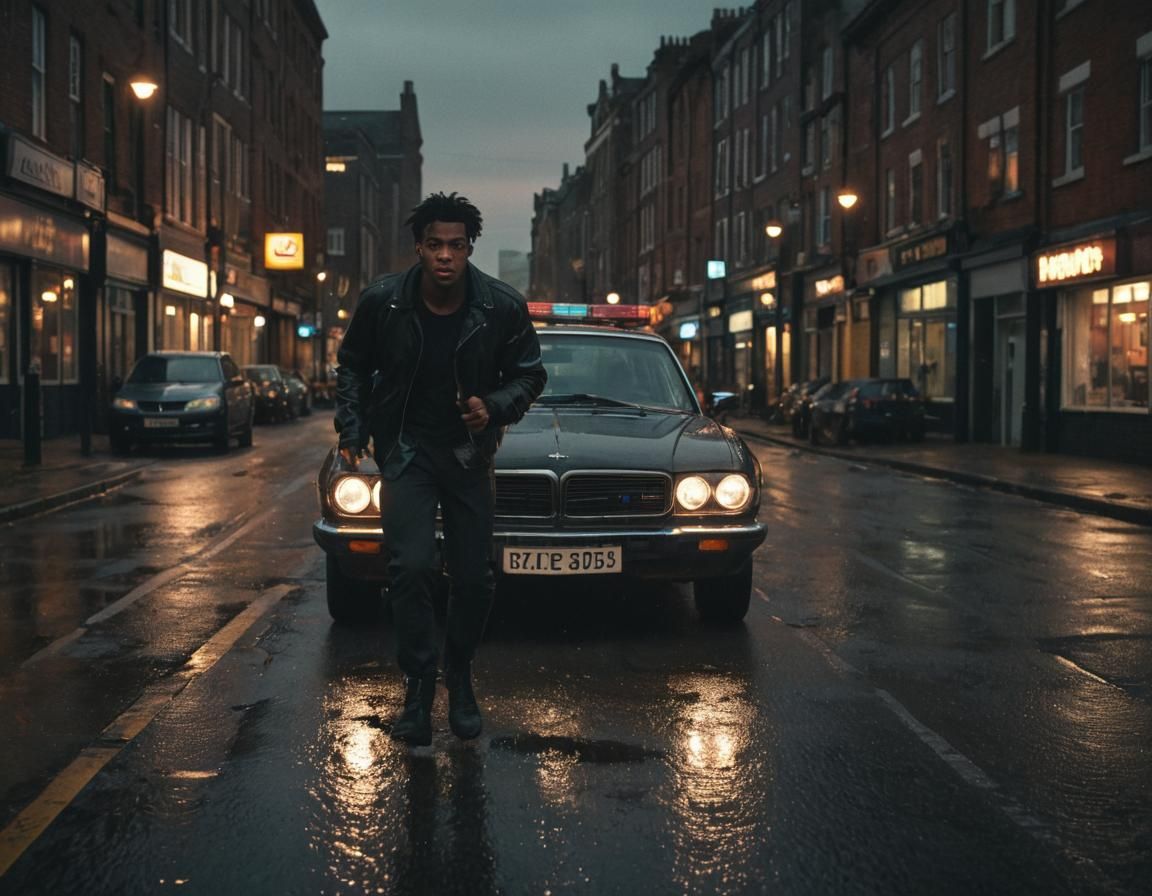 High-Contrast Car Chase Through Birmingham Streets