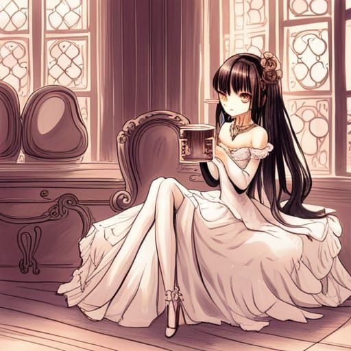 Victorian ghost woman with tea