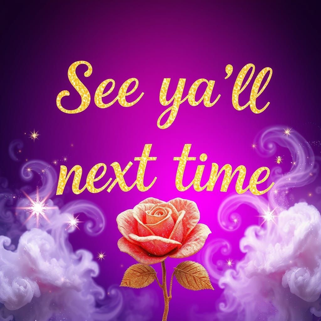 Whimsical Purple Banner with Glitter Rose and Swirling Cloud...