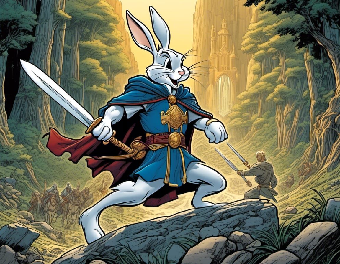 Bugs Bunny as King Arthur in Art Deco Style