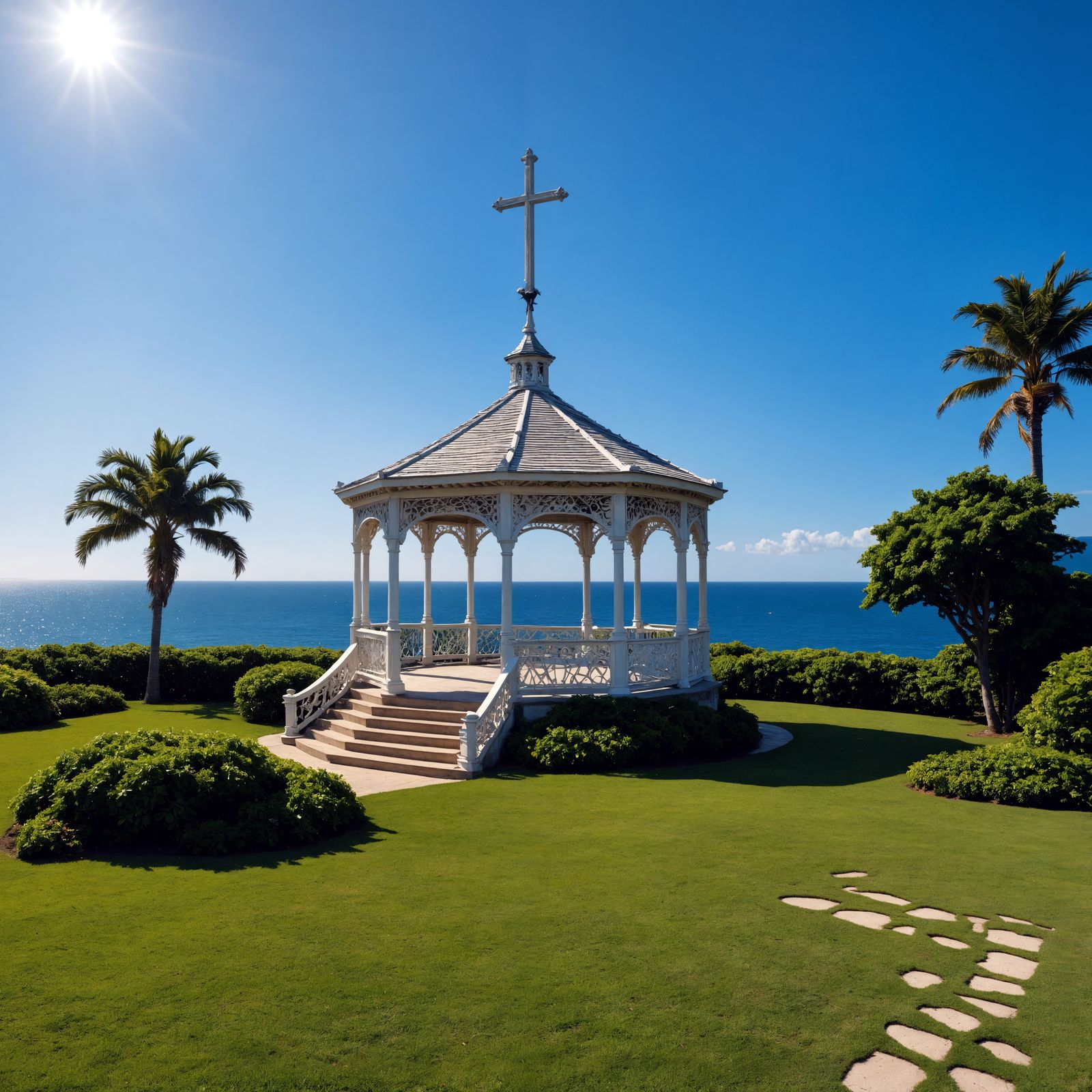 Gothic Oceanfront Gazebo with White Cross