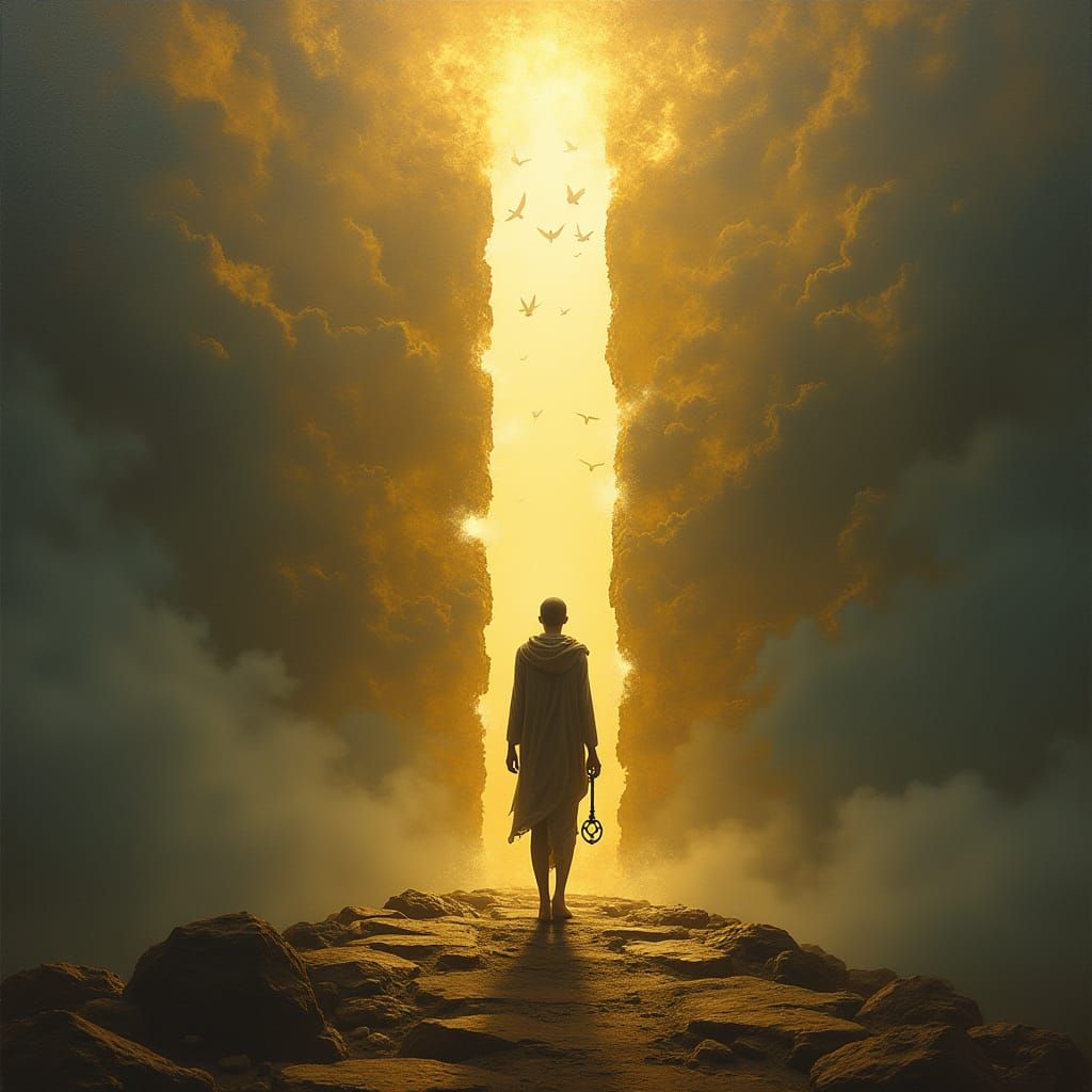 Sky Doorway: Mystical Surrealism Oil Painting