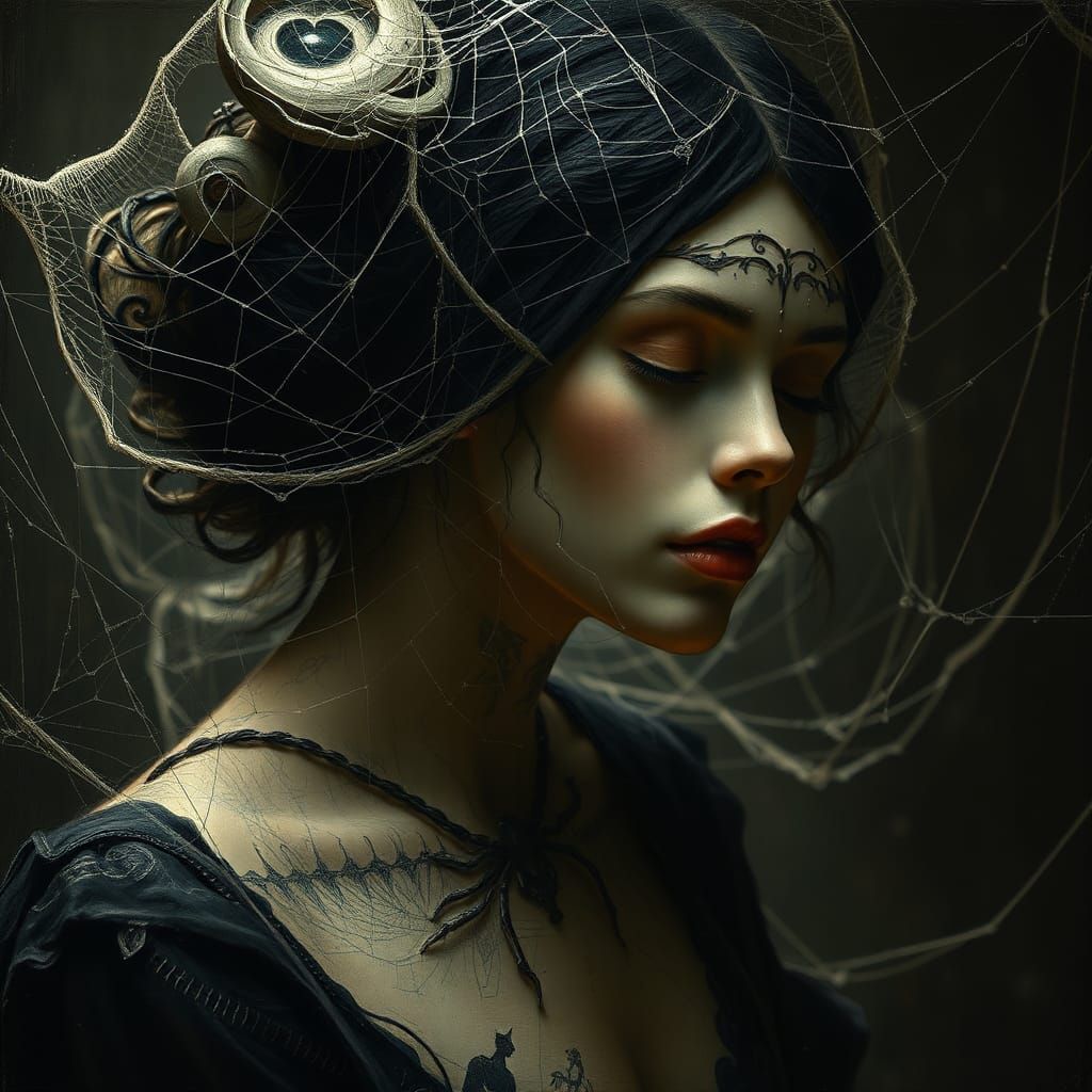 Ethereal Spiderweb Woman in Baroque Style