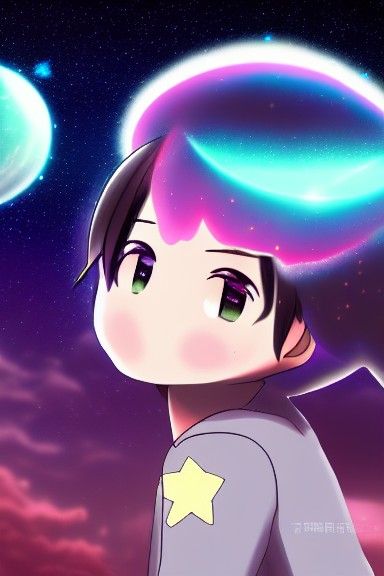 Anime Galaxy Hair Character in Cosmic Setting