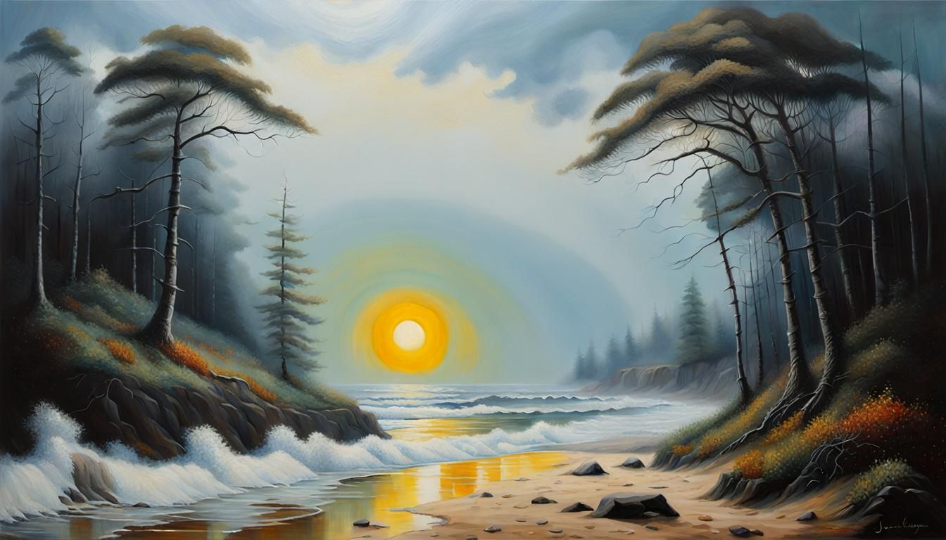 Foggy Seaside Path: An Oil Painting