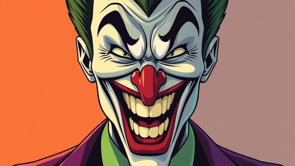 Cartoon illustration of a full portrait of a 1950s evil Joke...