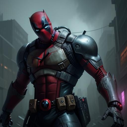 Deadpool in Sci-Fi City as Intricate Metal Mech