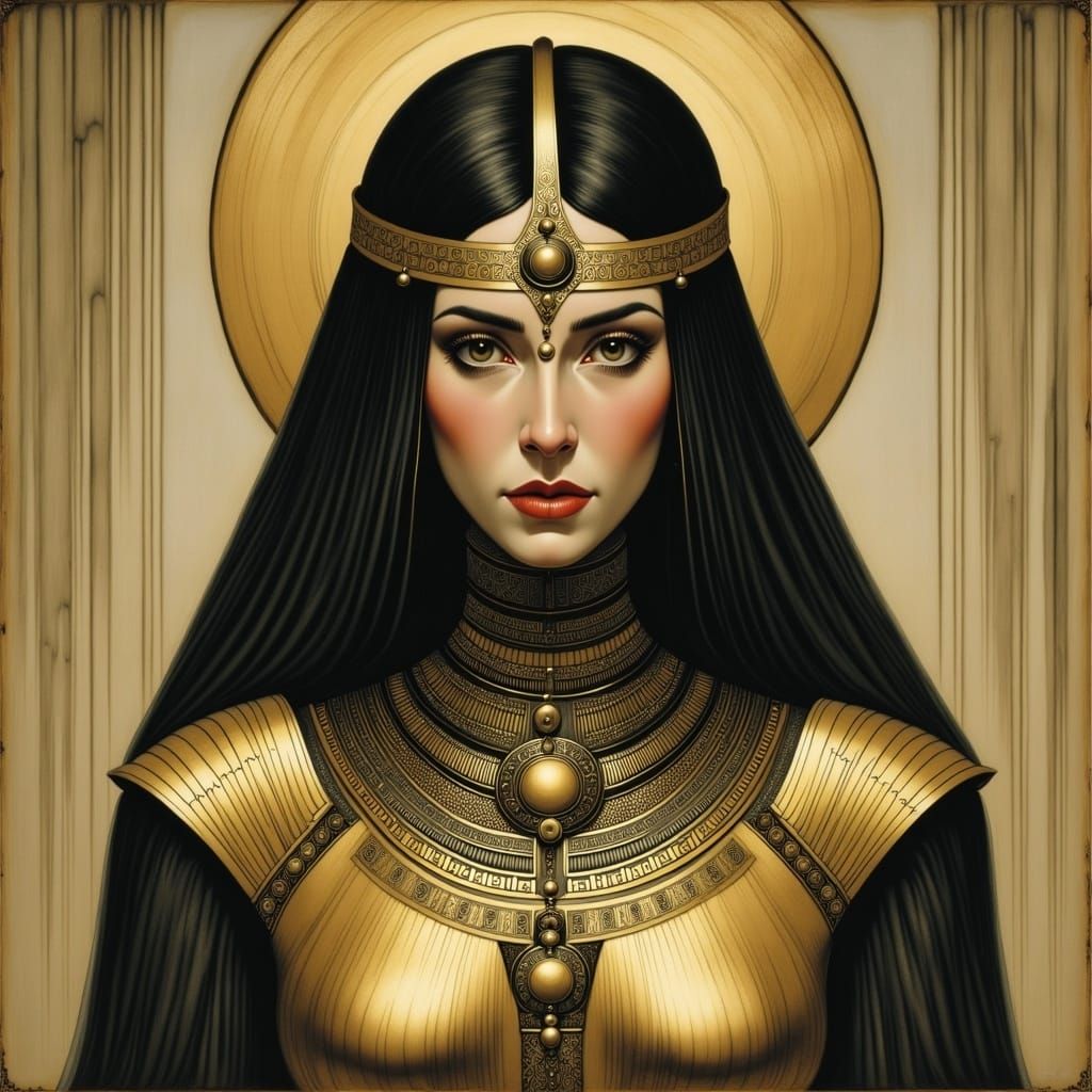 Cleopatra in Futuristic Gold Exosuit