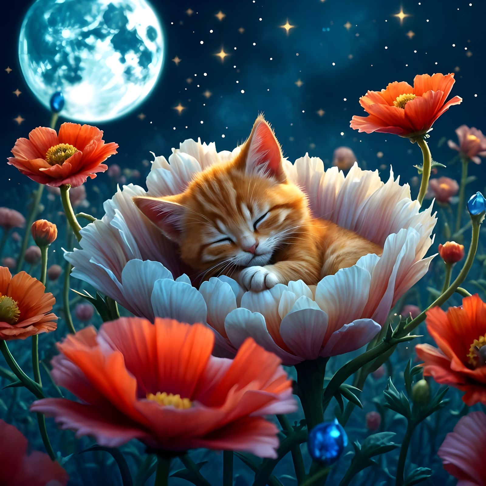 Fantastical Kitten in a Poppy Dream