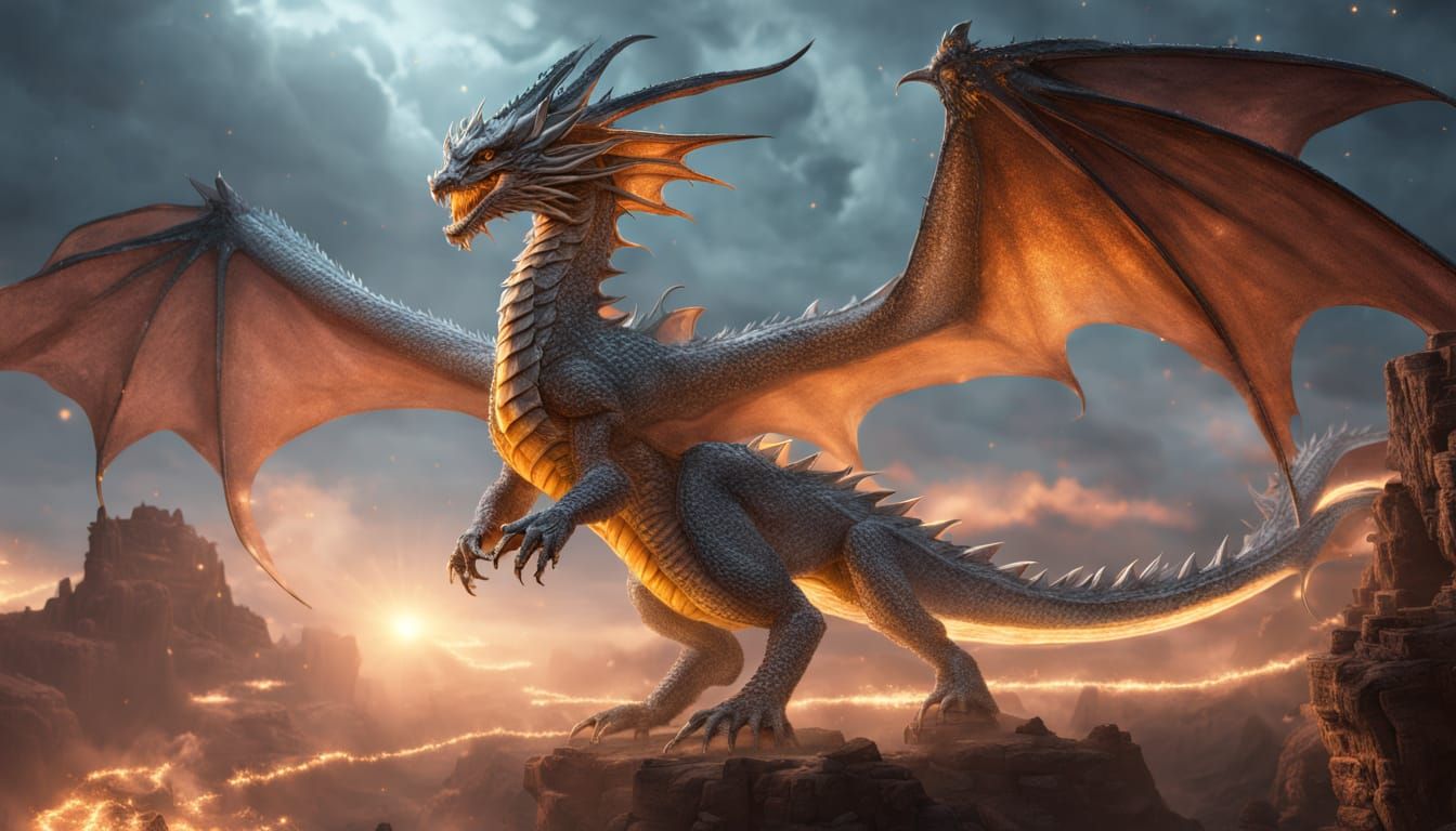 Glowing Space Dragon Soars Through Celestial Wonders