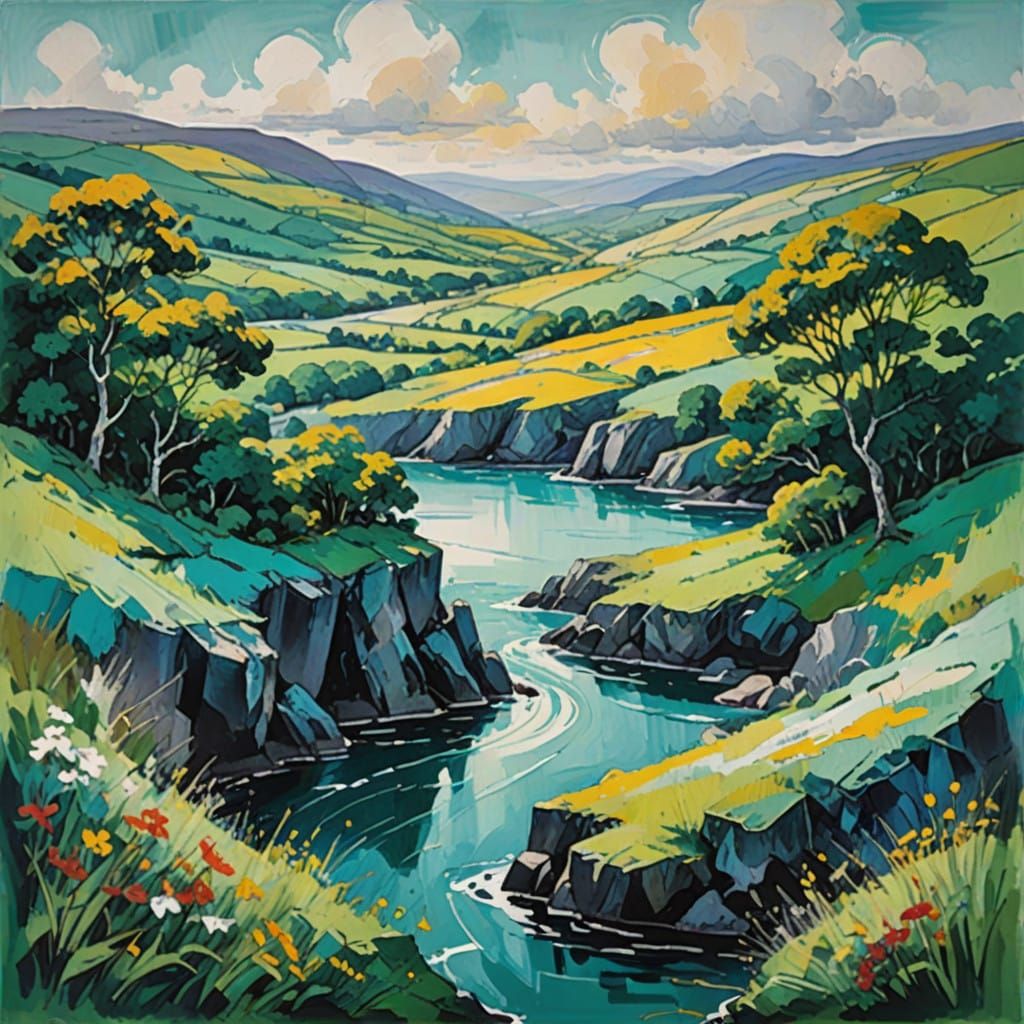 Dreamy Emerald Hills in Watercolor