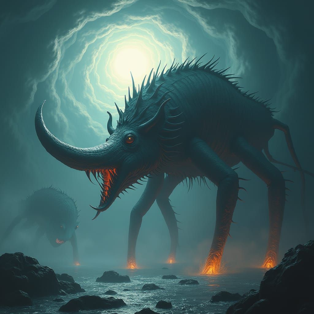 Shark Boar Spider Hybrid in Dark Fantasy Style
