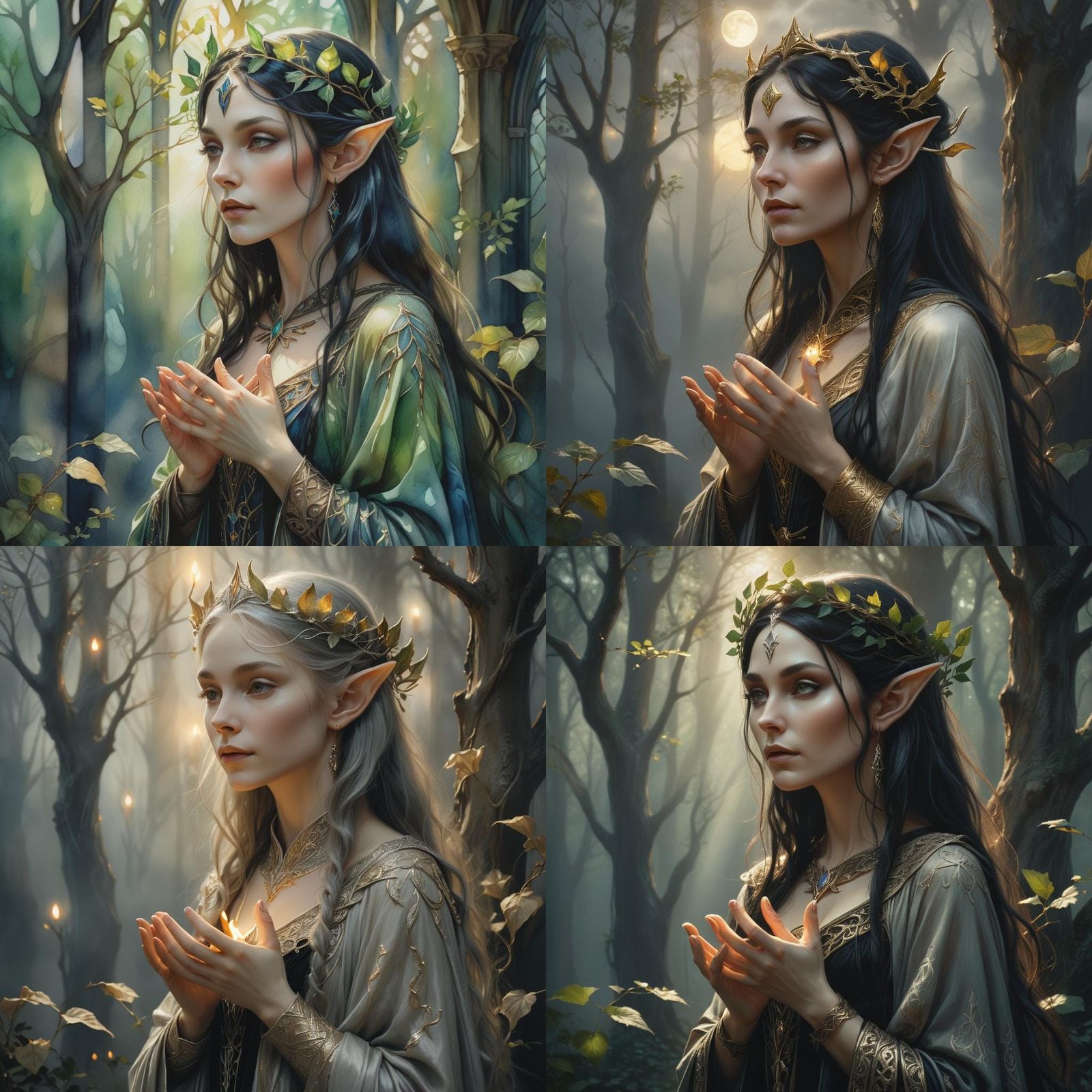 Elven Maiden in Black Priestess Robes Portrait