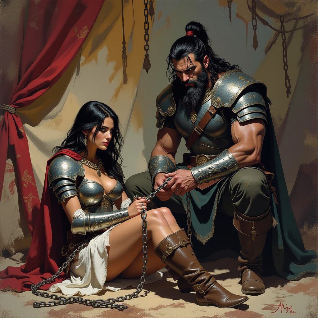 Captured General in Warlord's Tent: Fantasy Art