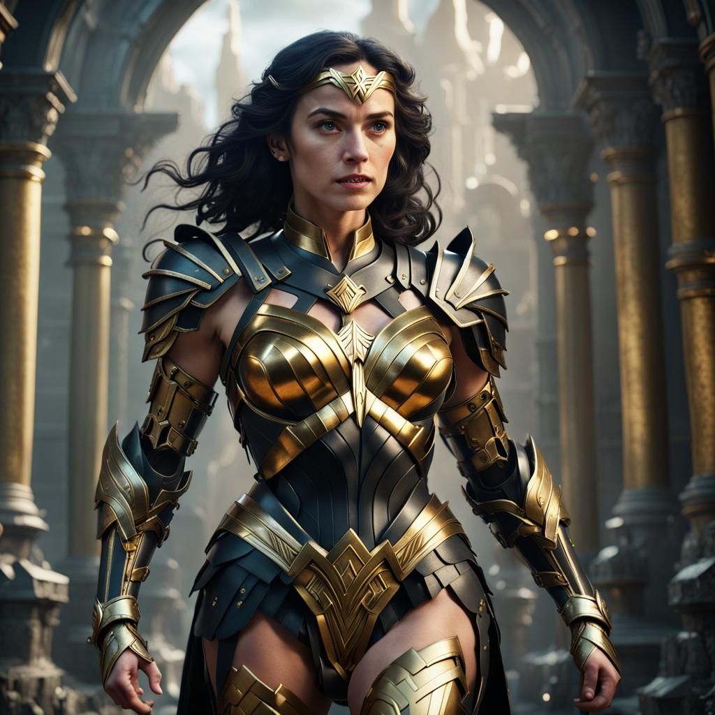 Wonder Woman in Enchanted Black and Gold Armor
