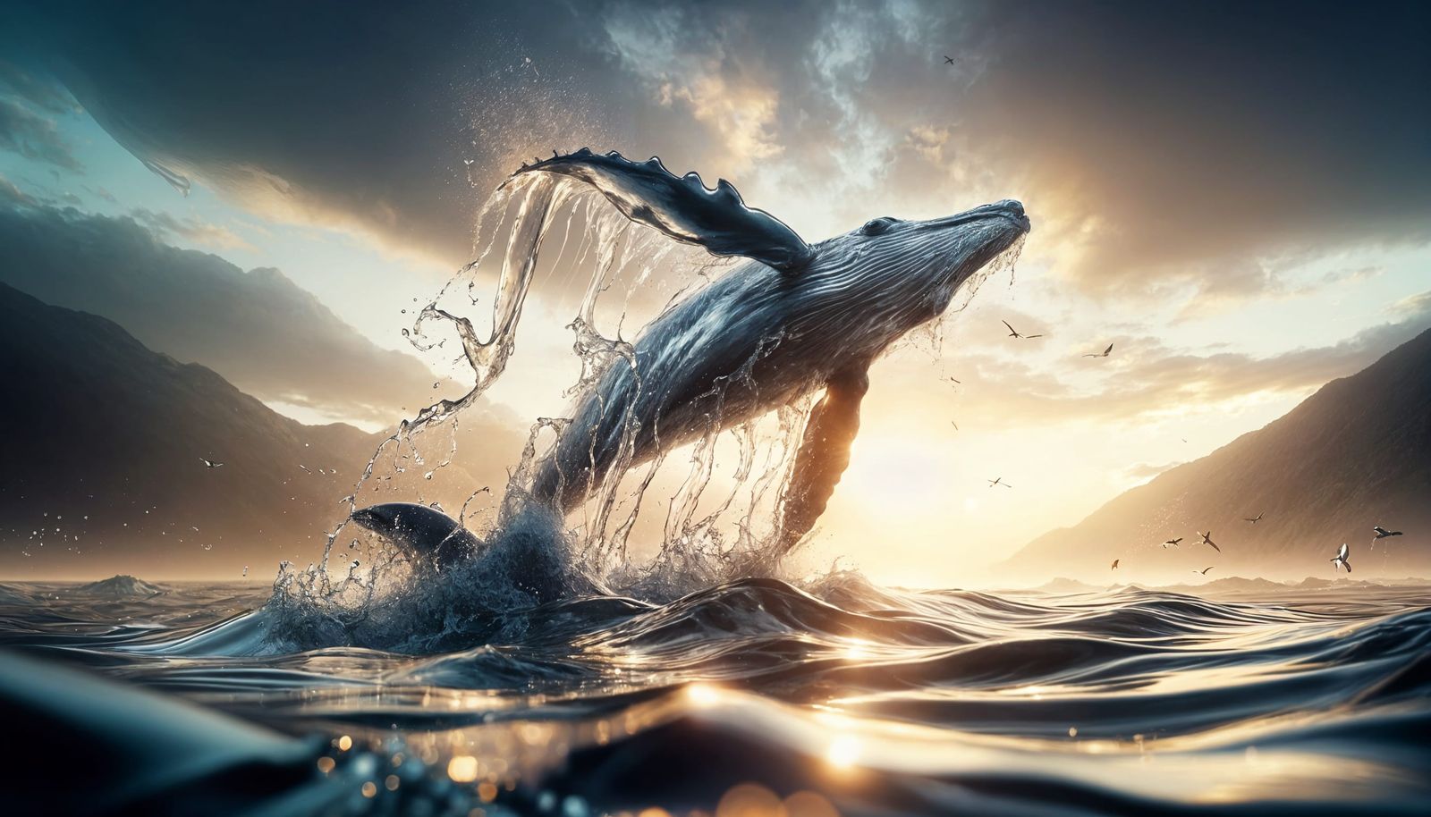 Liquid Whale Sculpture Takes Flight at Dawn