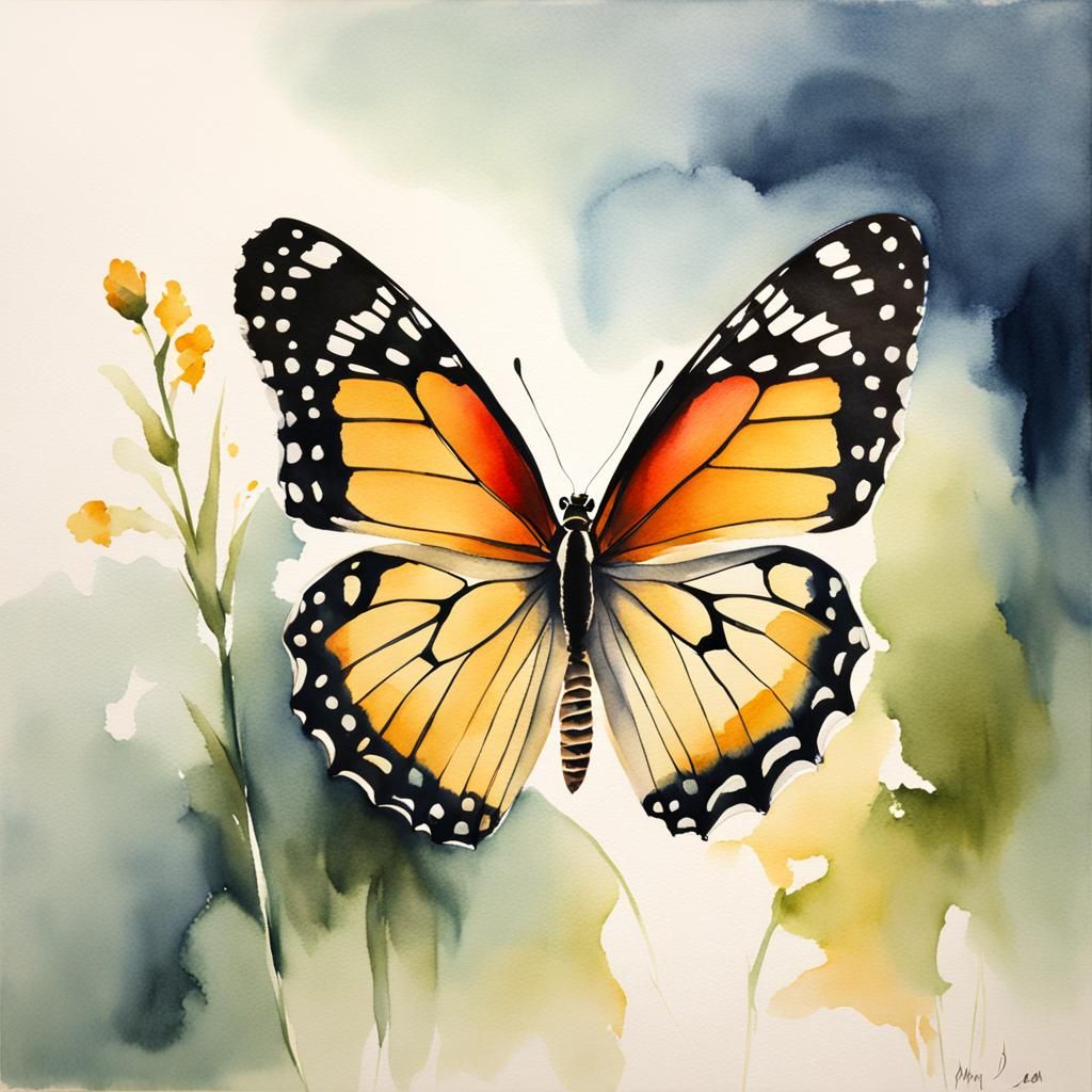 Whimsical Watercolor Butterfly in Simplistic Style