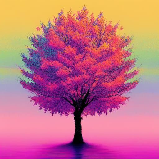 Cherry Tree Pop Art in Geometric Bauhaus Style