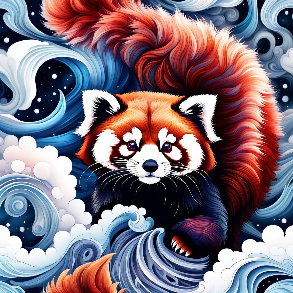 Bio-Luminescent Red Panda in Gouache Style