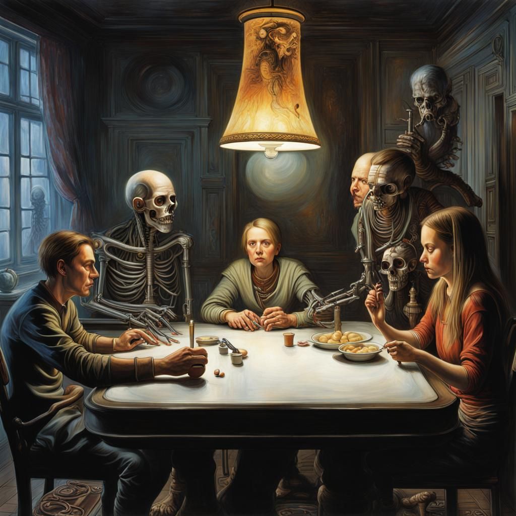 Skeleton Family Portrait in Giger Style