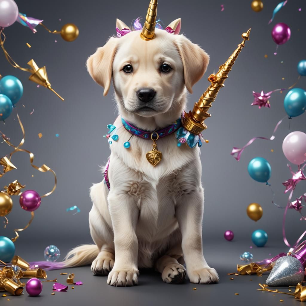 Labrador Puppy with Unicorn Horn: Fantasy Art